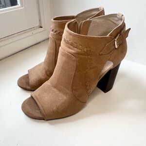 Unisa Peep-toe Heeled Booties in Camel- Women’s 8